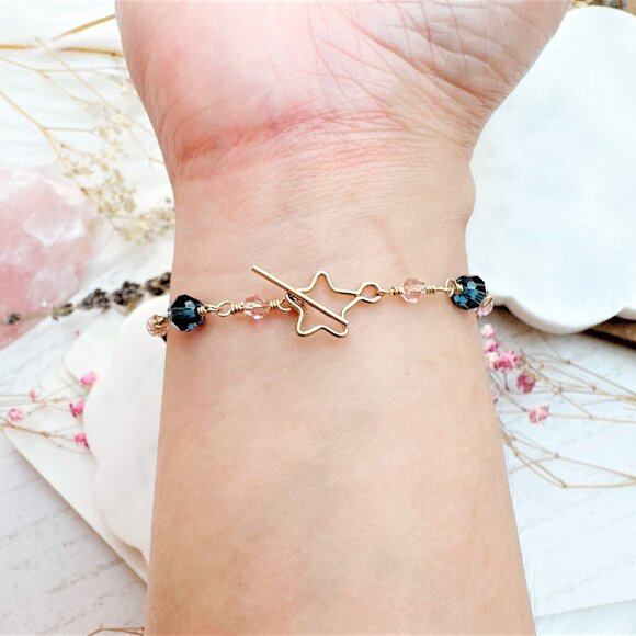 New Crystal Bracelet with Star Toggle Clasp | 14k Gold Filled | Handmade in BC - Picture 4 of 4